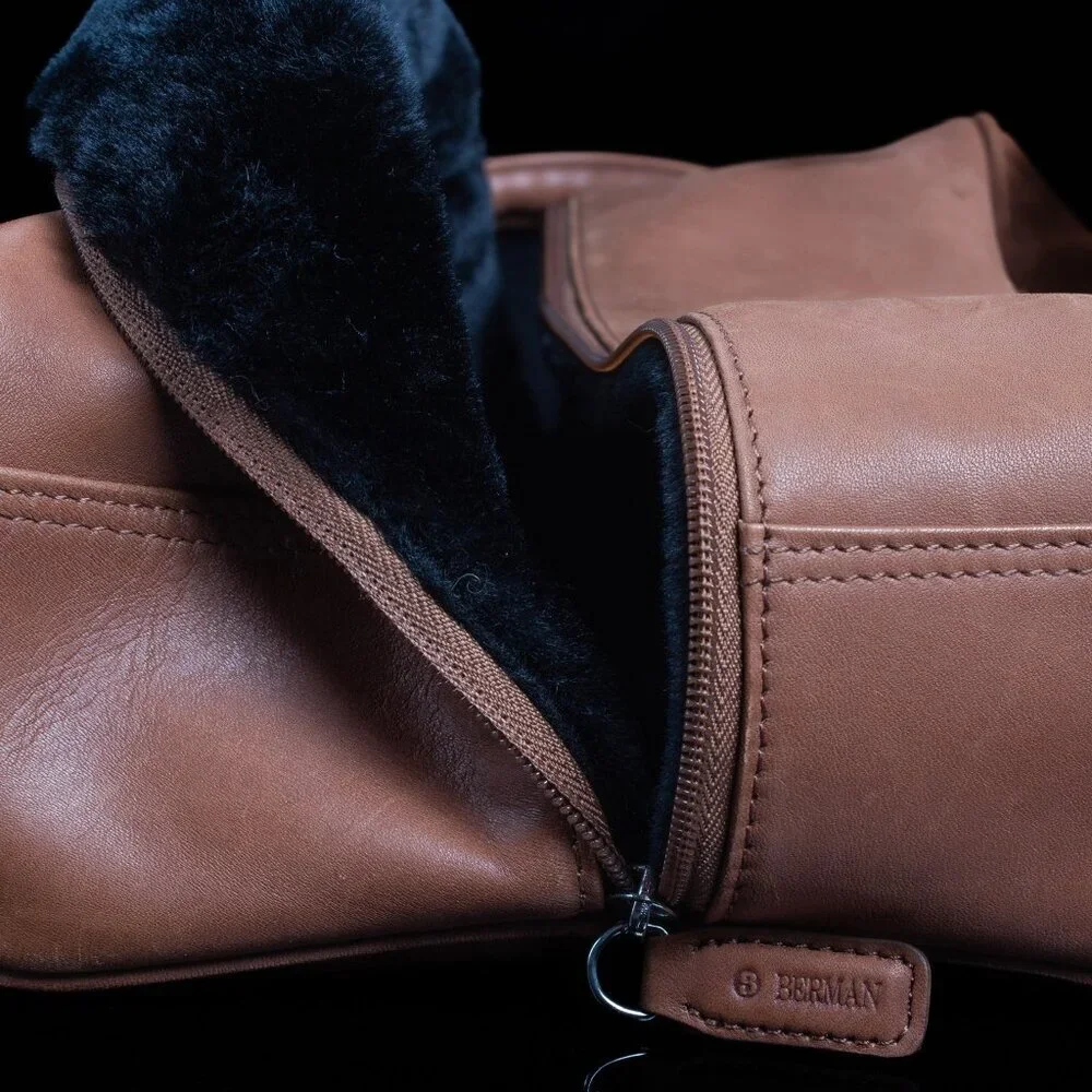 Berman Genuine Leather Wine Carrier Bag Faux Fur Lined | For Two Bottles